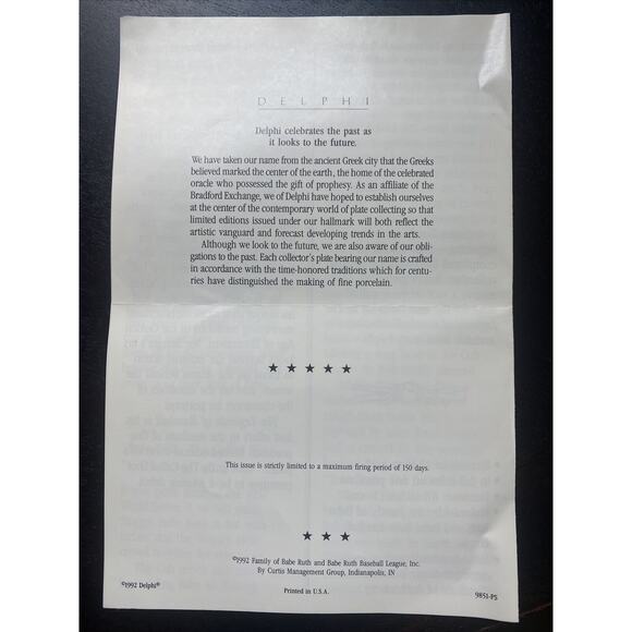 DELPHI BABE RUTH THE CALLED SHOT LARGE 8" PLATE BRADFORD EXCHANGE - Picture 7 of 7